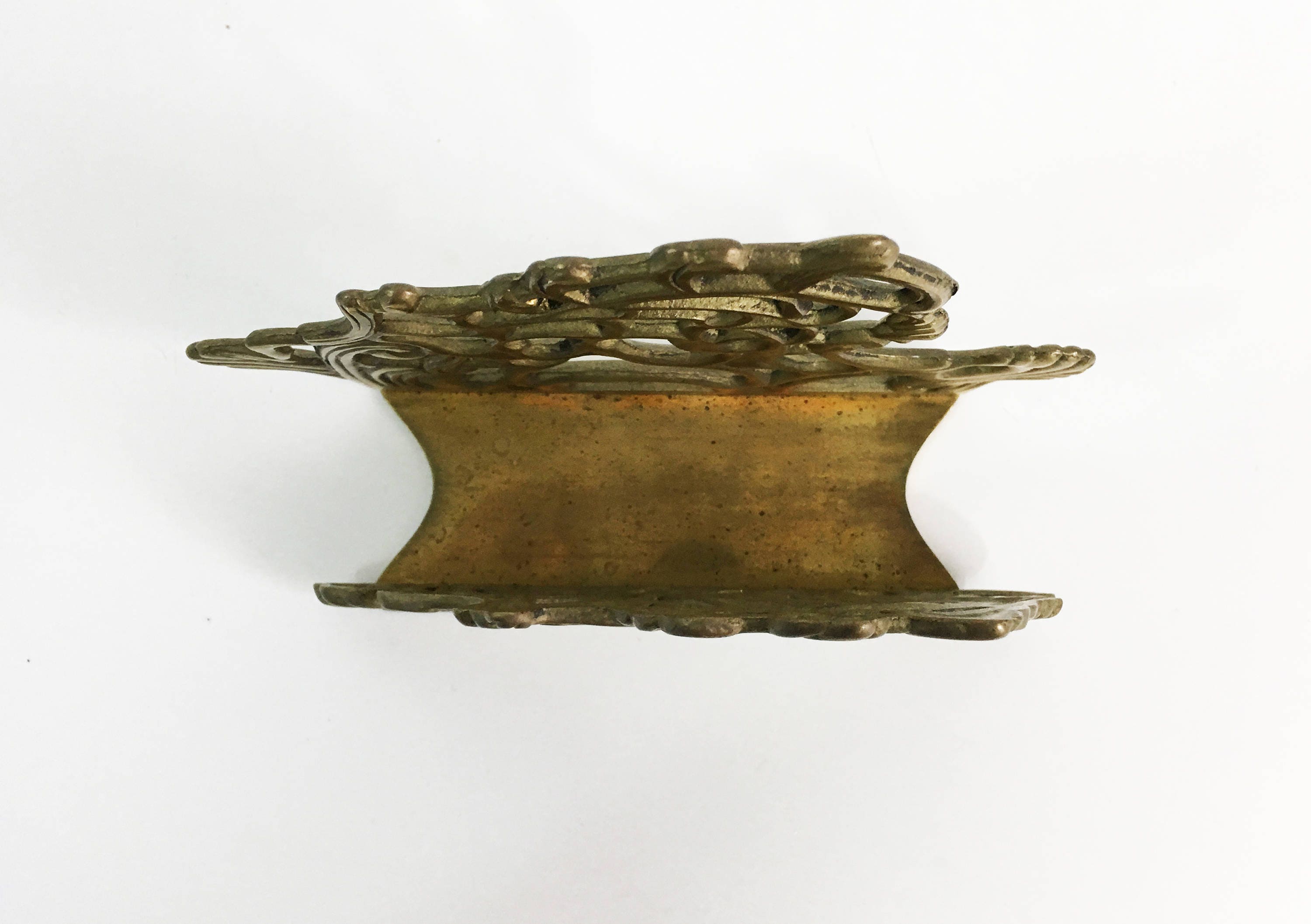 Vintage Solid Brass Napkin Holder Ornate Heavy Brass Napkin Holder or