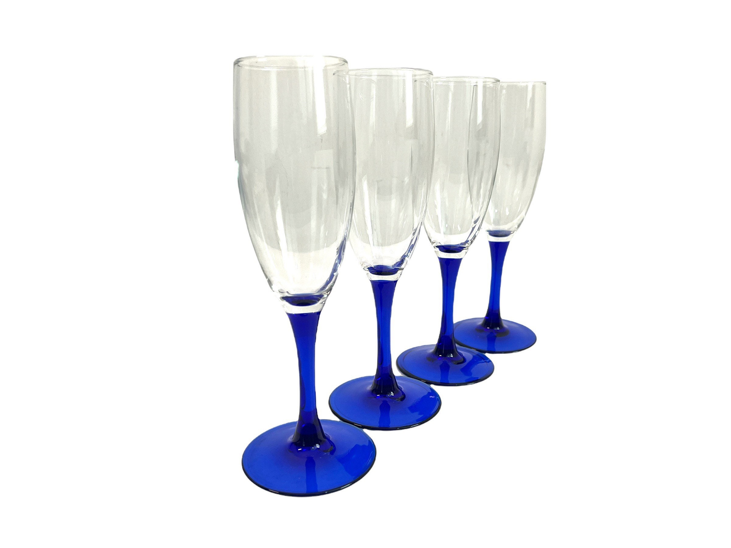 2) LUMINARC SMALL MARTINI GLASSES w/COBALT BLUE STEM