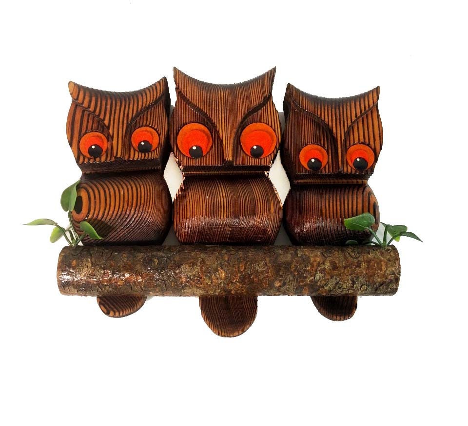 Vintage Wood Owl Green Mountain Wooden 1970s Wall Hanging Kitsch