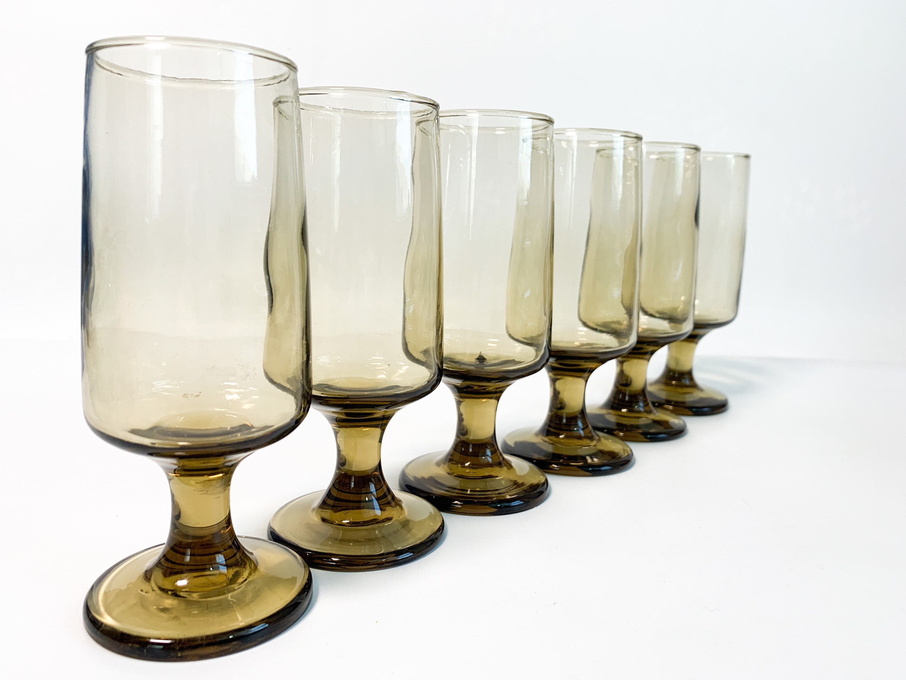 Large and Small Wine Glasses Tawny Accent Goblets Smokey 