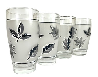 Libbey Silver Foliage Glasses: Mid Century Frosted Tumblers, Set of 4