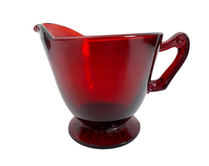 Vintage Royal Ruby Footed Creamer by Anchor Hocking Red Depression Glass Creamer w/ Ornate Handles - Retro Kitchen Serving Display