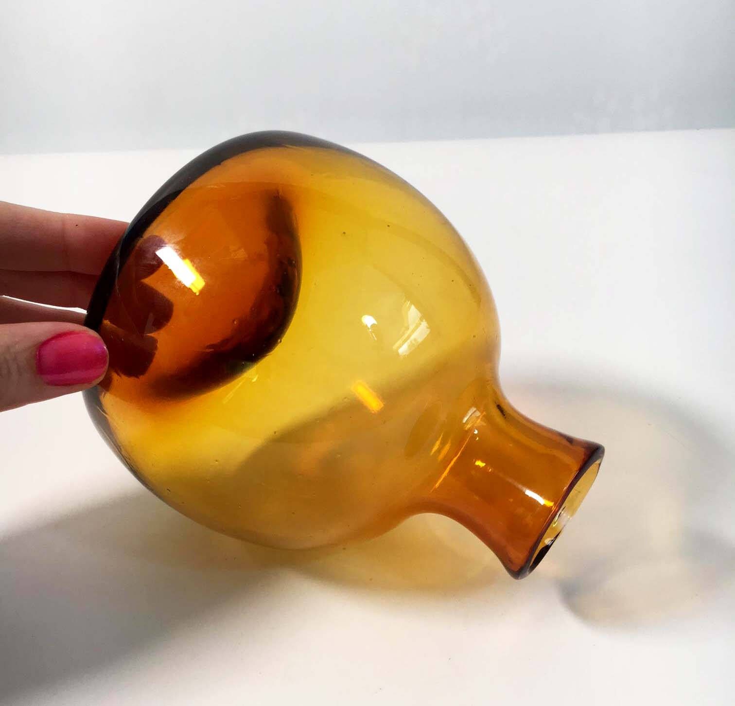 Vintage Amber Orange Art Glass Vase Hand Blown Signed Mullen Round