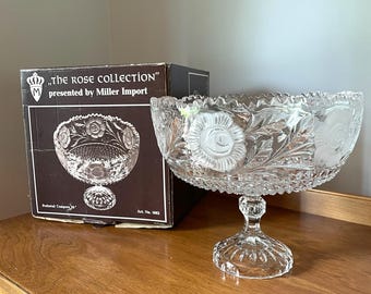 Vintage Rose Collection Crystal Compote, Miller Import, West Germany