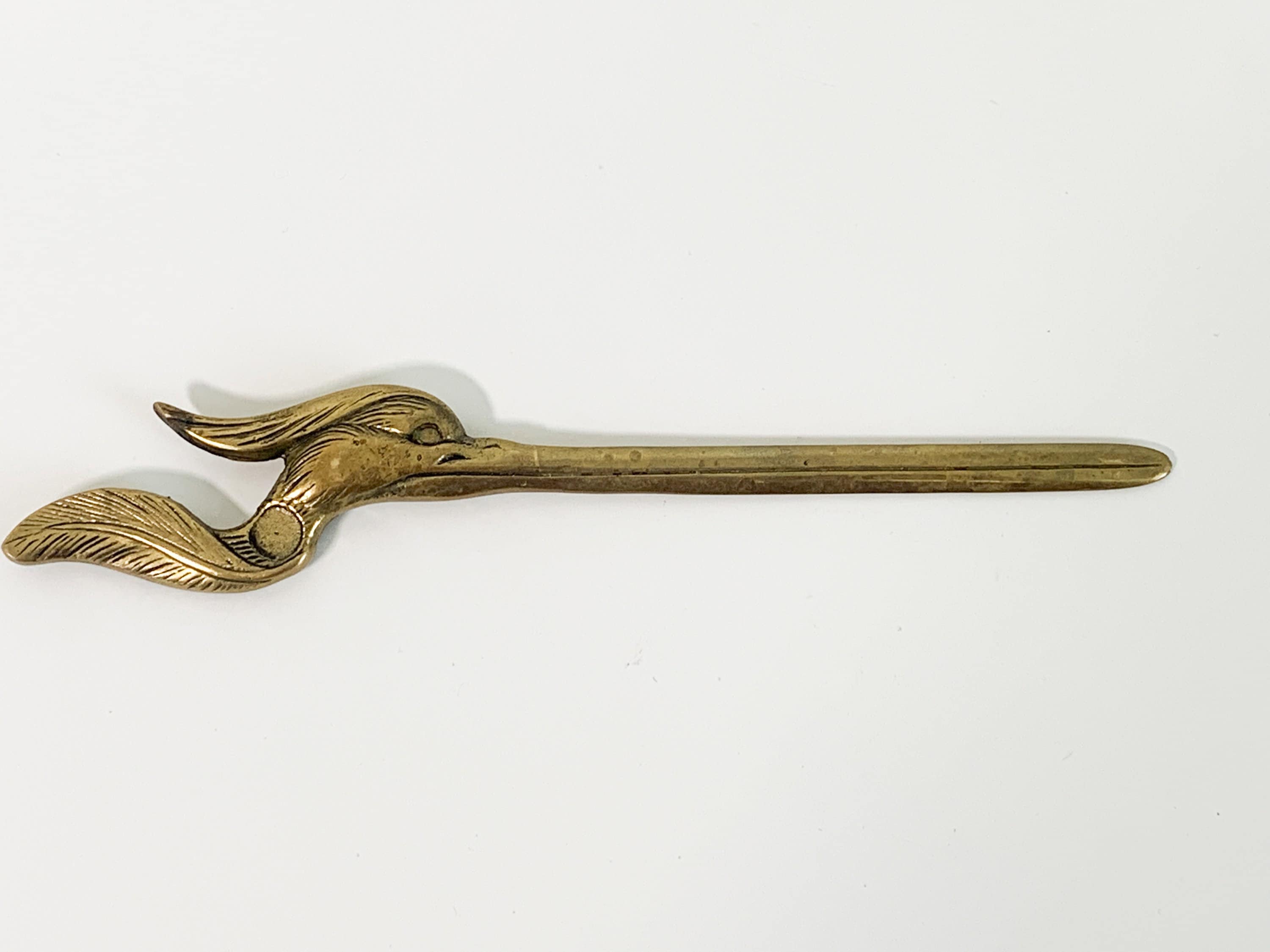 Vintage Brass Letter Opener Circa Bird Beak Crane Egret Wild Bird w
