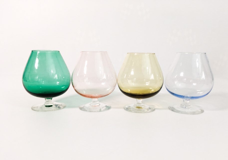 Mid century Brandy Snifter Set 4 Small Different Colored Snifters