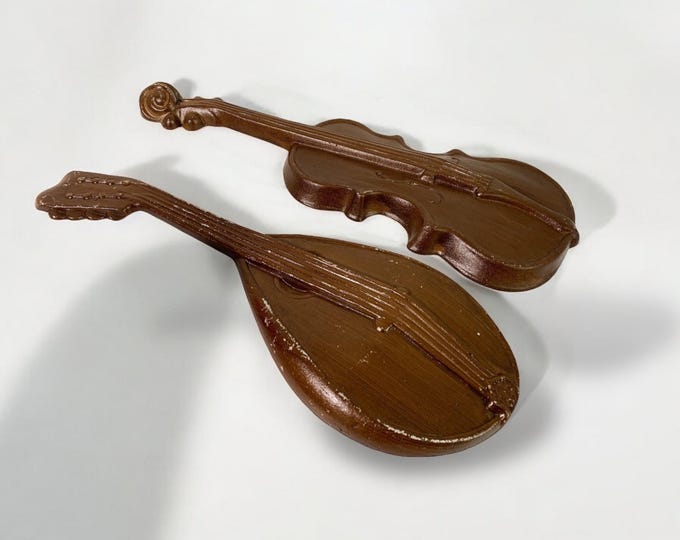 Vintage LARGE Pr Metal Musical Instrument Royal Wall Hangings - 2 Retro Mid century Mid Home Decor Violin & Mandolin