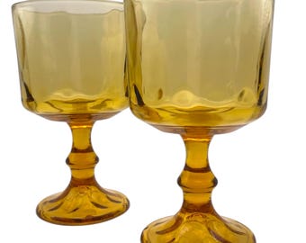 Vintage Hazel Atlas Lyric Gold Goblets: Retro Barware Set of 2
