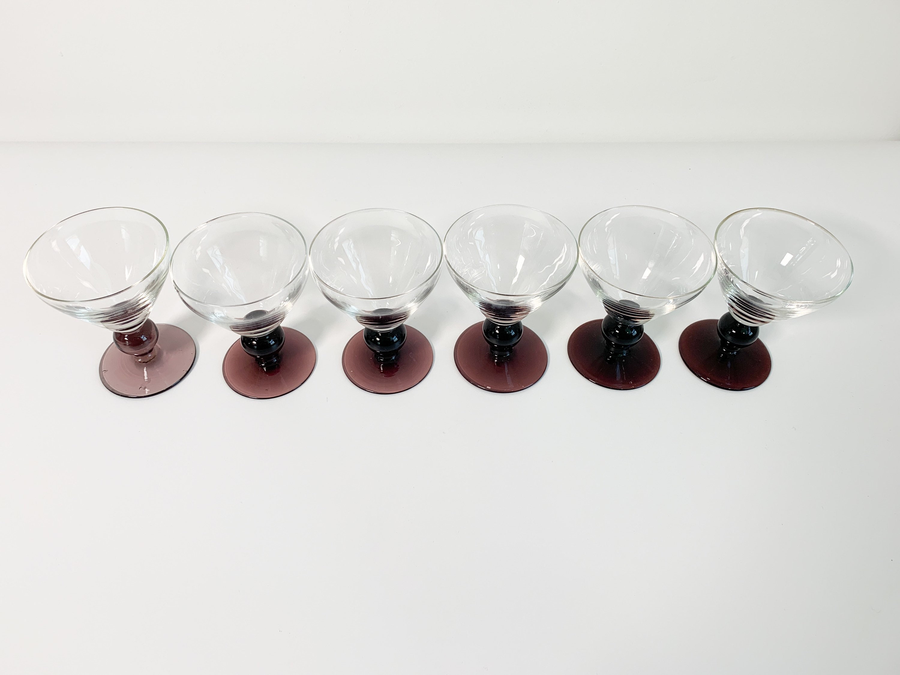 6 Vintage Purple Base Cordial Cocktail Glasses Set of Six Liquor