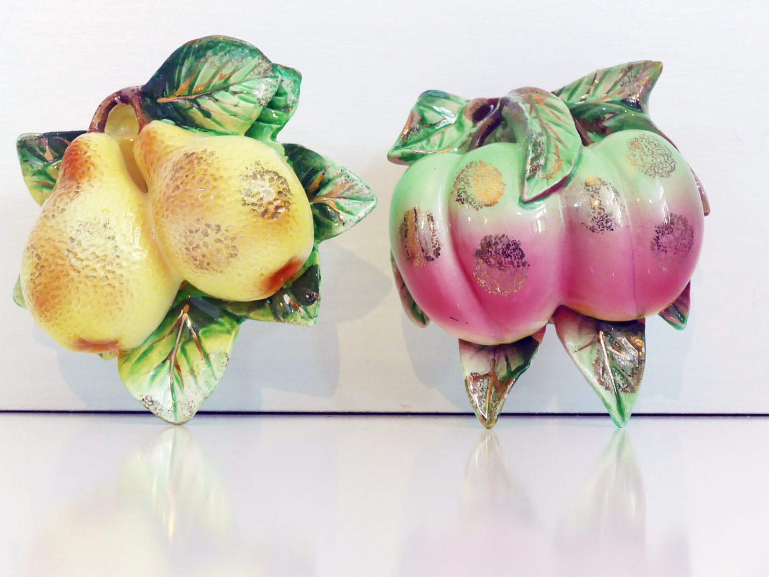 Vintage Pair of Pocket Vases Fruit 2 China Pocket Fruit Vases Wall