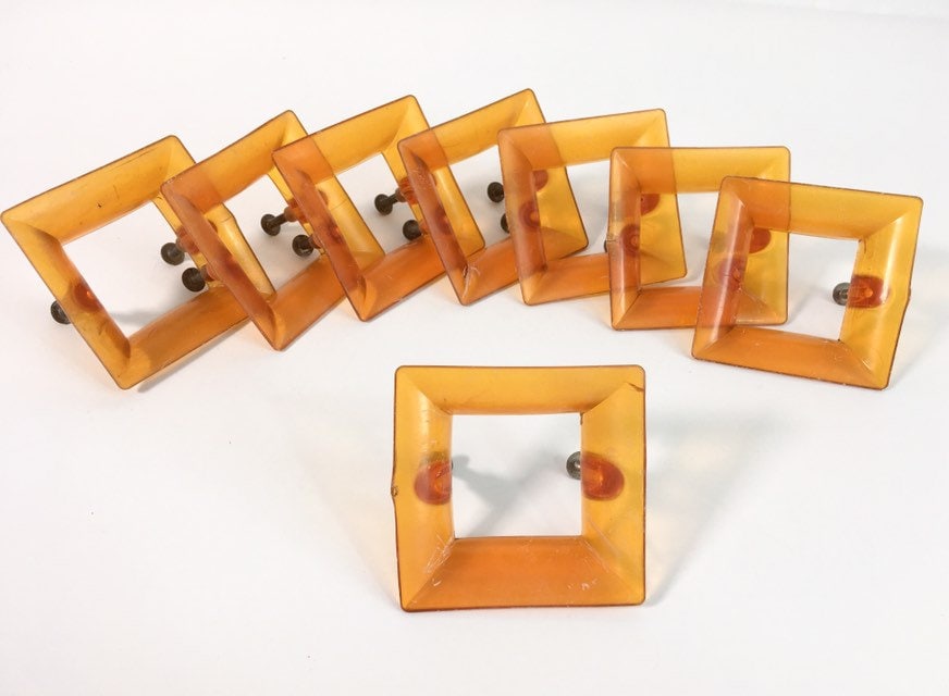 8 Bakelite Drawer Pulls Set Of 8 Amber Square Retro Dresser Pulls