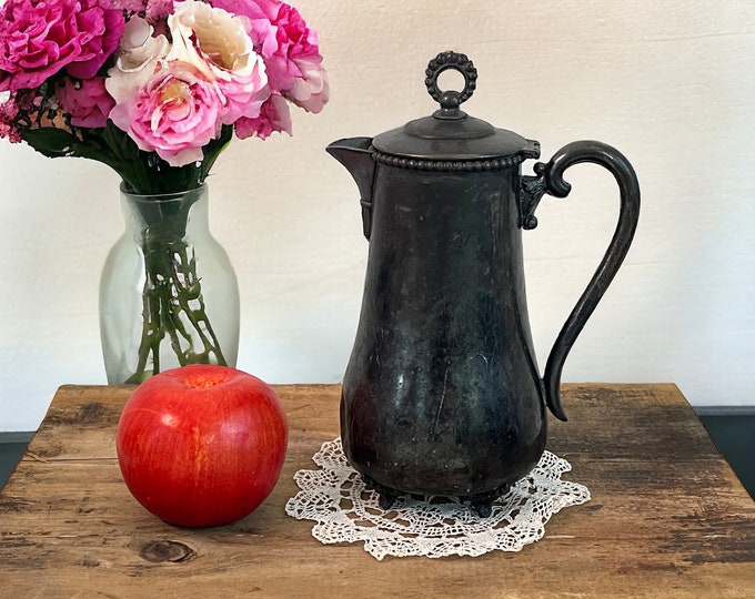 Vintage Antique  Pitcher Jug w/ Handle - Silverplate Shabby / Cottage Chic Home Decor - Colonial Silver Company No 1665 - Ca Early 1900s