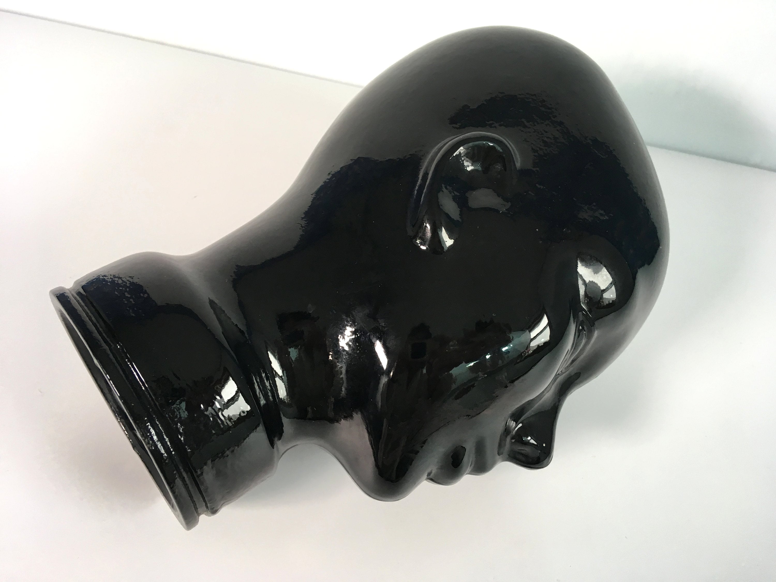 Kitschy Black Glass Head Bust Vintage Display Piece Retro Decor