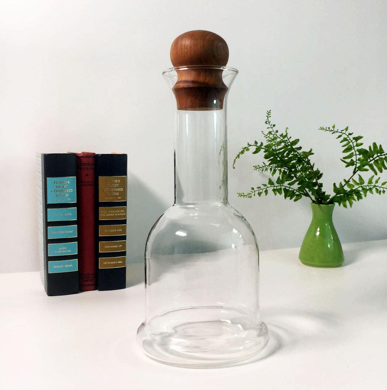 Vintage Dansk Glass Wine Carafe / Decanter with Teak Stopper Designed