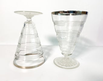 Vintage Anchor Hocking Tumblers: Banded Rings, Platinum Rim, Set of 2