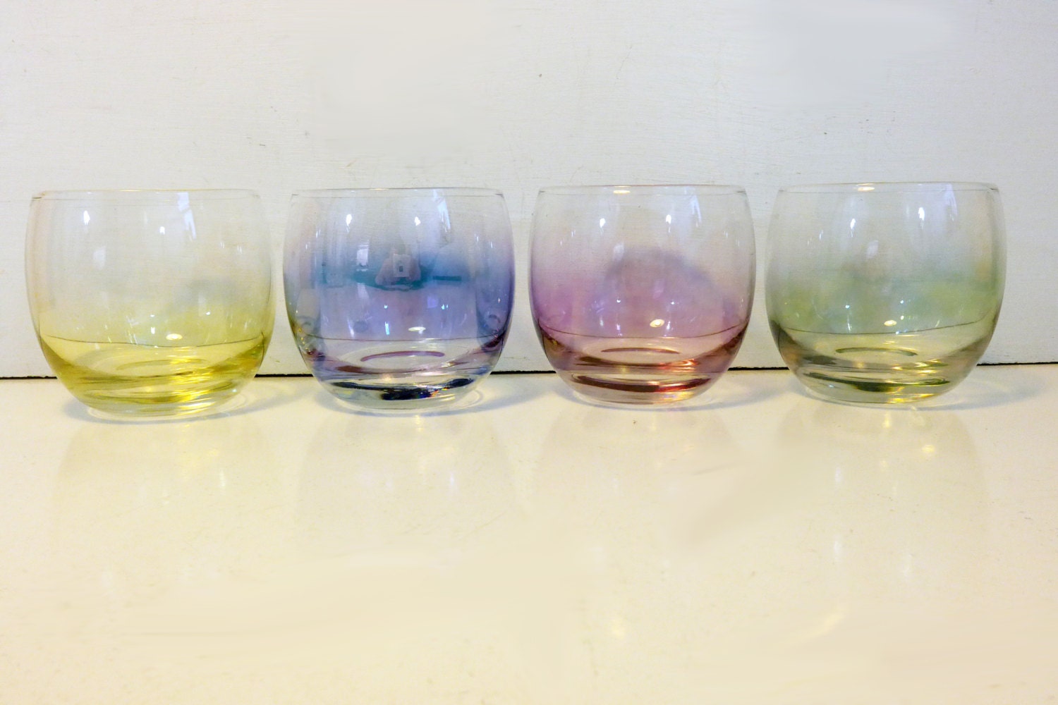 Roly Poly Set 4 Rainbow Colored Large Roly Poly Glasses Vintage Set