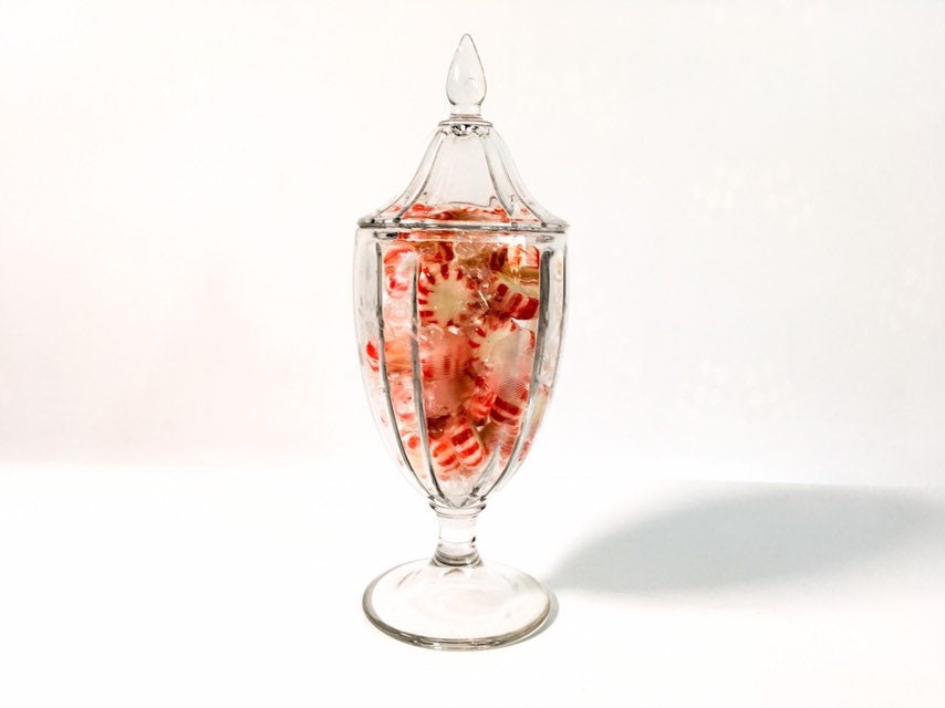 Vintage Etched Glass Jar w/ Lid Apothecary Jar Etched Flowers and