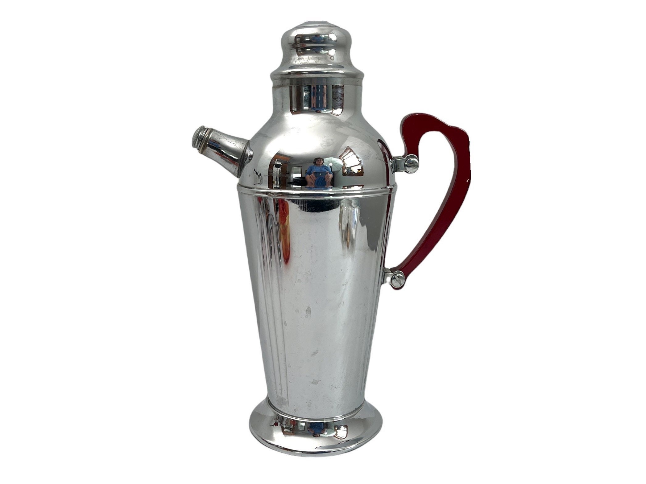 Vintage Stainless Steel Cocktail Shaker / Server Pourer w/ Red Bakelite