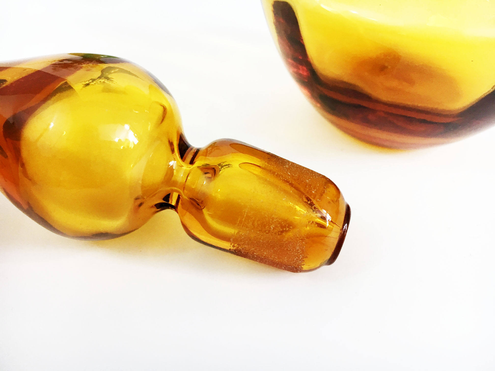 Amber Colored Vintage Glass Decanter Bottle with Round / Bulbous Stopper Blenko Style Art