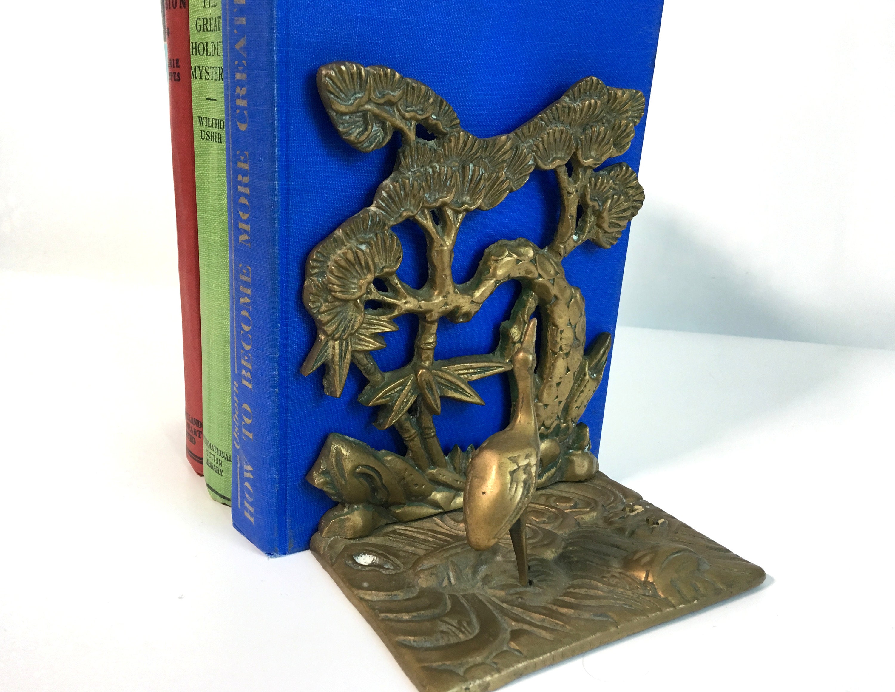 Vintage Brass Bookend Nature Bird Decor Ornate 3D Brass Stand Bookend
