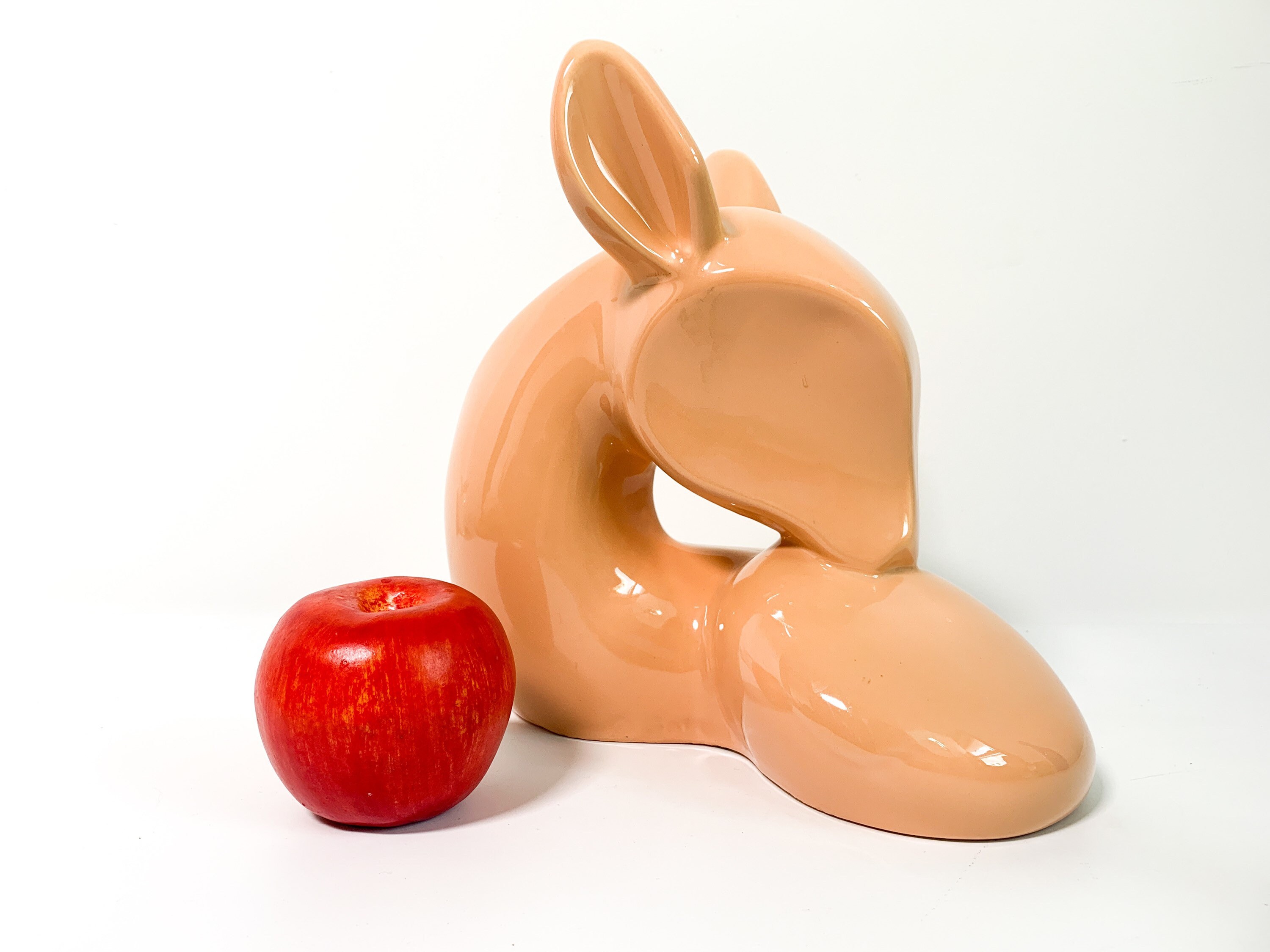 Vintage Salmon Pink Pottery Fawn Deer Statue Ceramic Mod Modern Mid