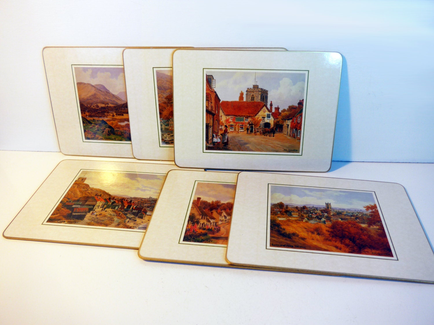 Set 6 Vintage Cork Placemats 6 Scenes English Villages & Landscapes