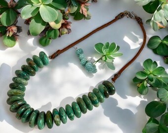 Vintage Varasite Bead Necklace: Sterling Silver Clasp, Leather Cord