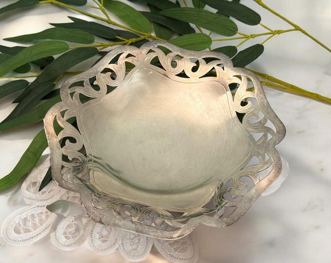 Vintage Mid Century Modern 1960s Ikora WMF Germany Silver Plate Bon Bon Candy Dish - Filigree Edges with Ball Feet - Gift House Warming