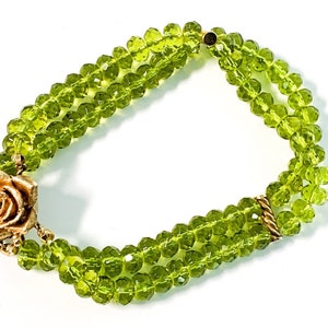 Vintage 14K Gold Filled Faux Peridot Bracelet with Diamond Rose Clasp