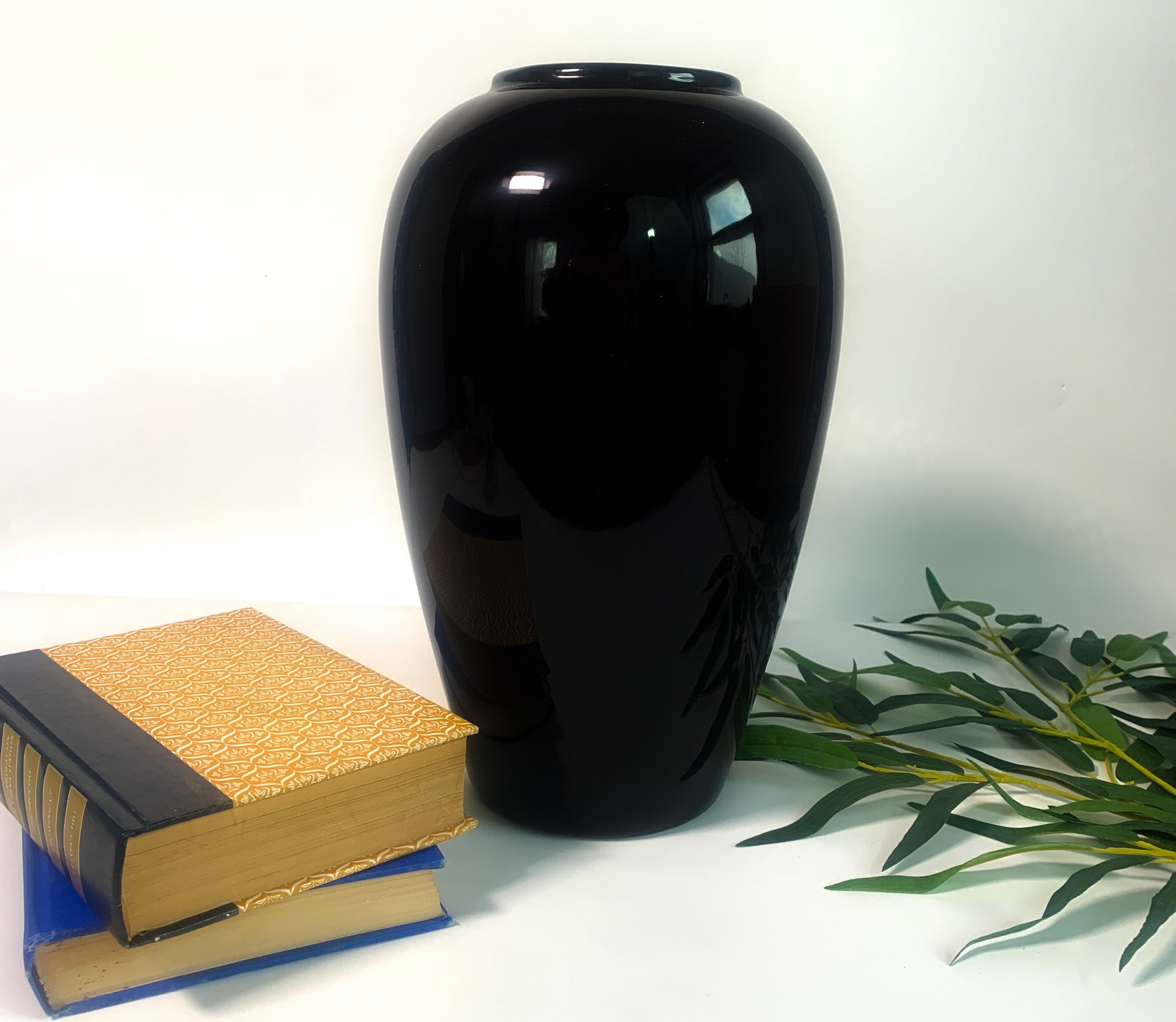 Vintage Large BLACK Haeger Pottery Oval Floor Vase