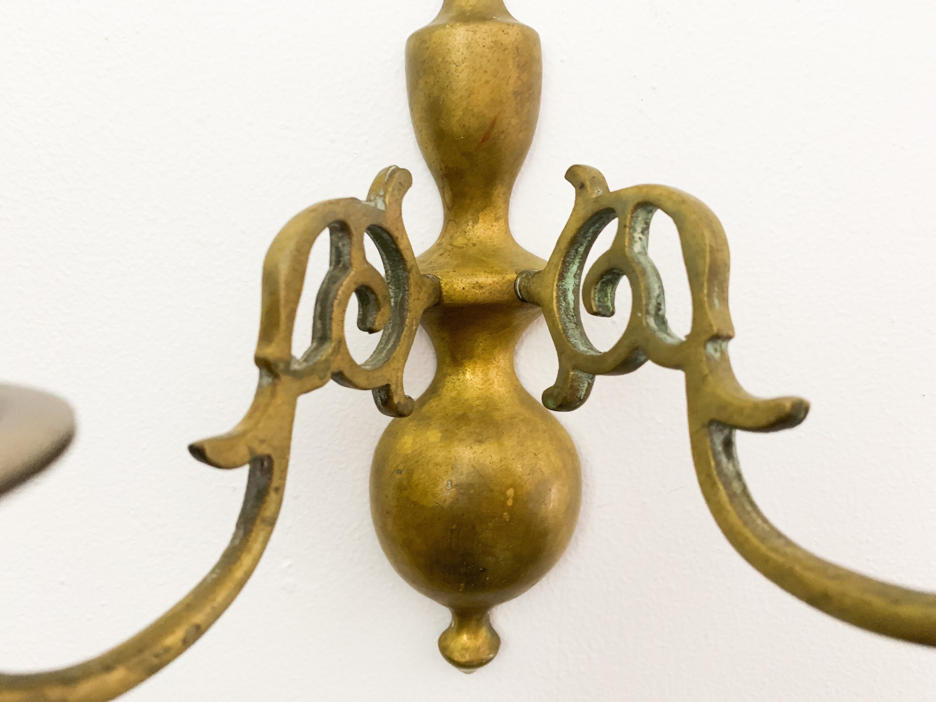 Vintage Pair of Brass Sconce Candleholders 2 Solid Brass Sconces HB