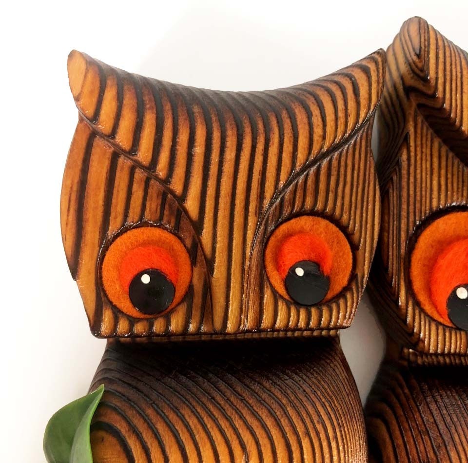 Vintage Wood Owl Green Mountain Wooden 1970s Wall Hanging Kitsch