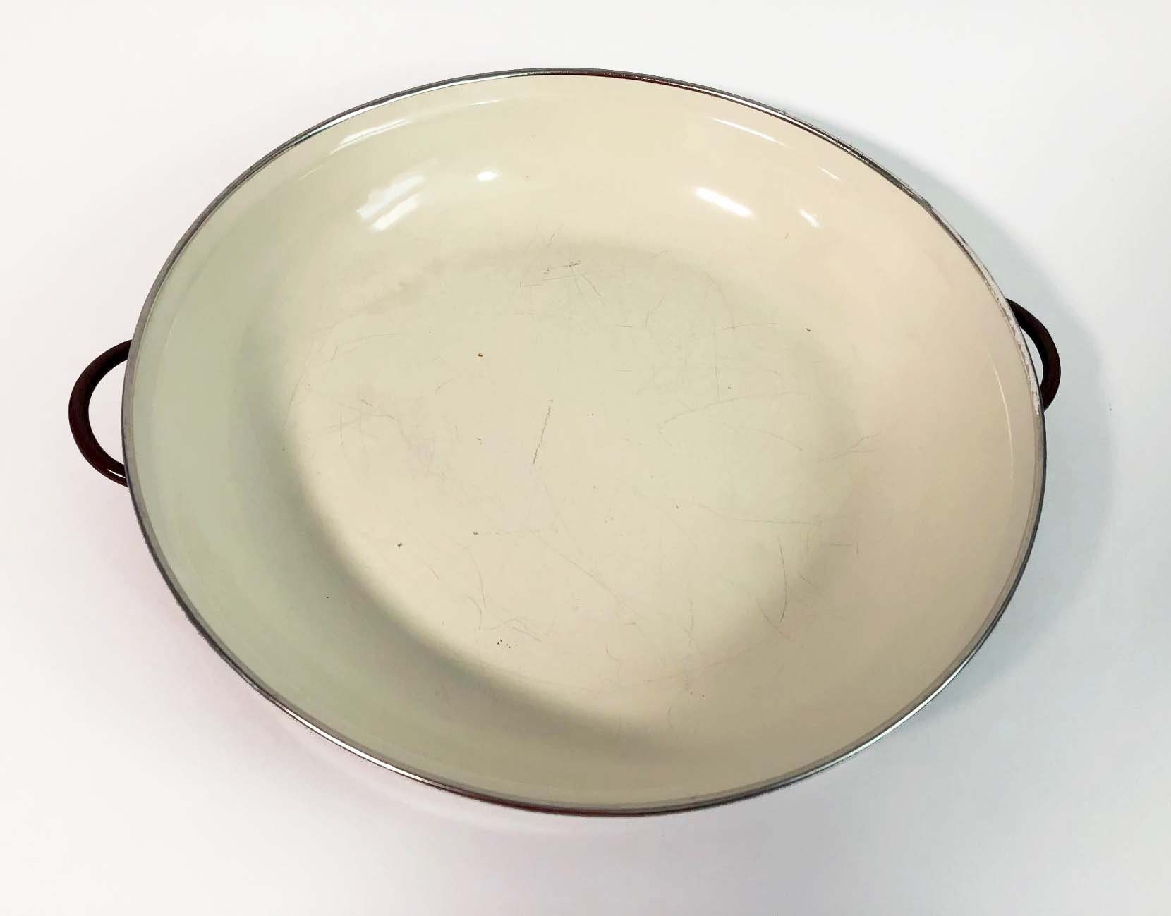 Vintage Enamelware Serving Bowls Handled Nesting Brown/Tan or Cream