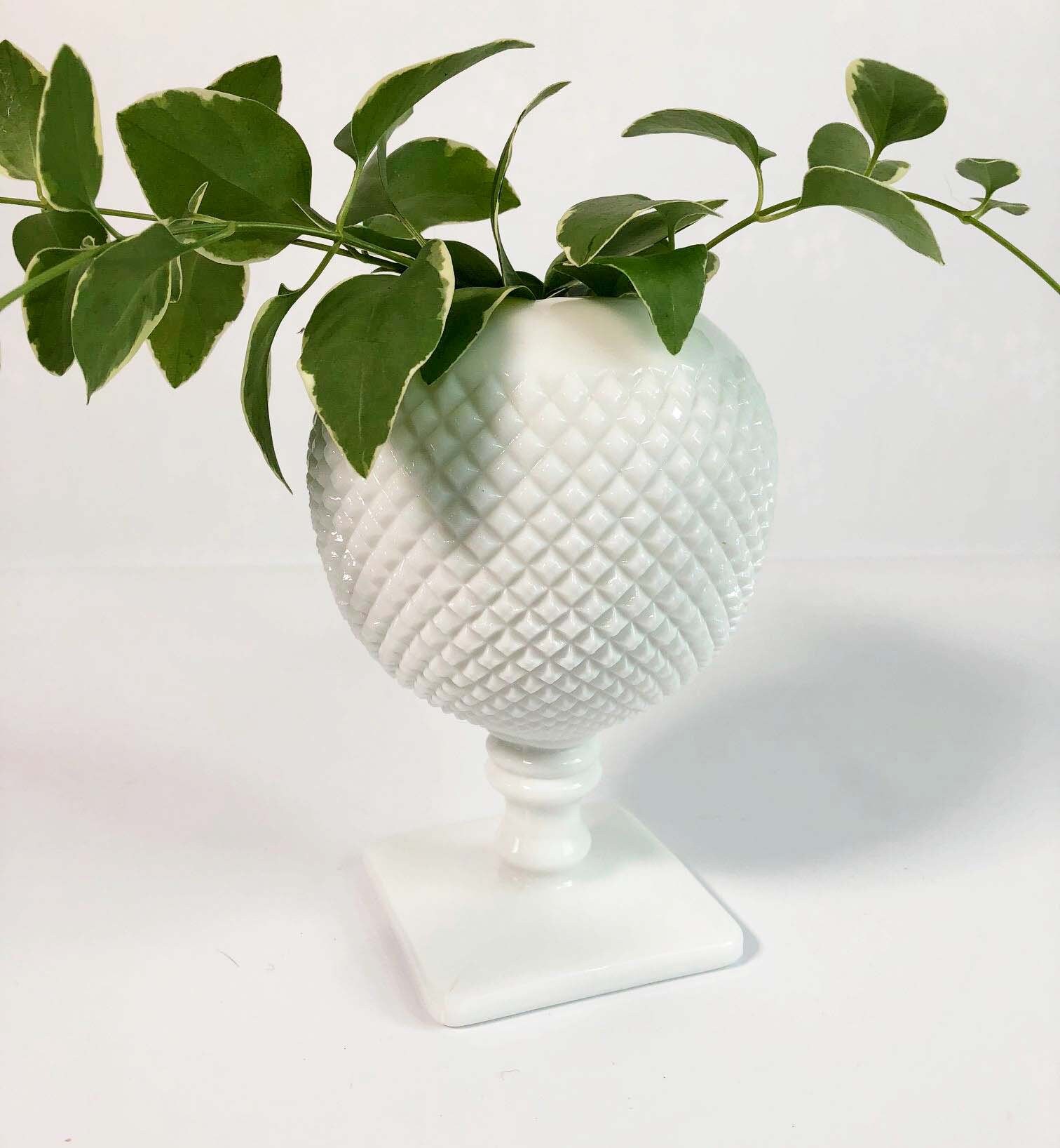 Vintage Westmoreland Milk Glass Ivy Ball Bowl Vase English Hobnail