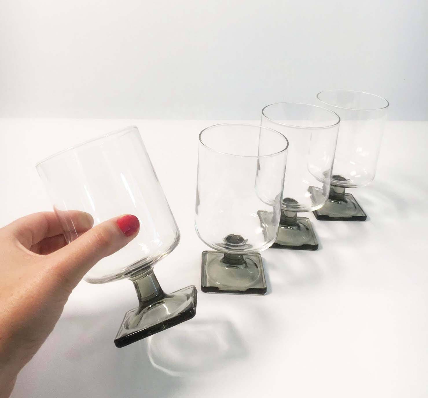 Vintage Federal Nordic Grey Wine Glasses Set 4 Square Midnight Smoky