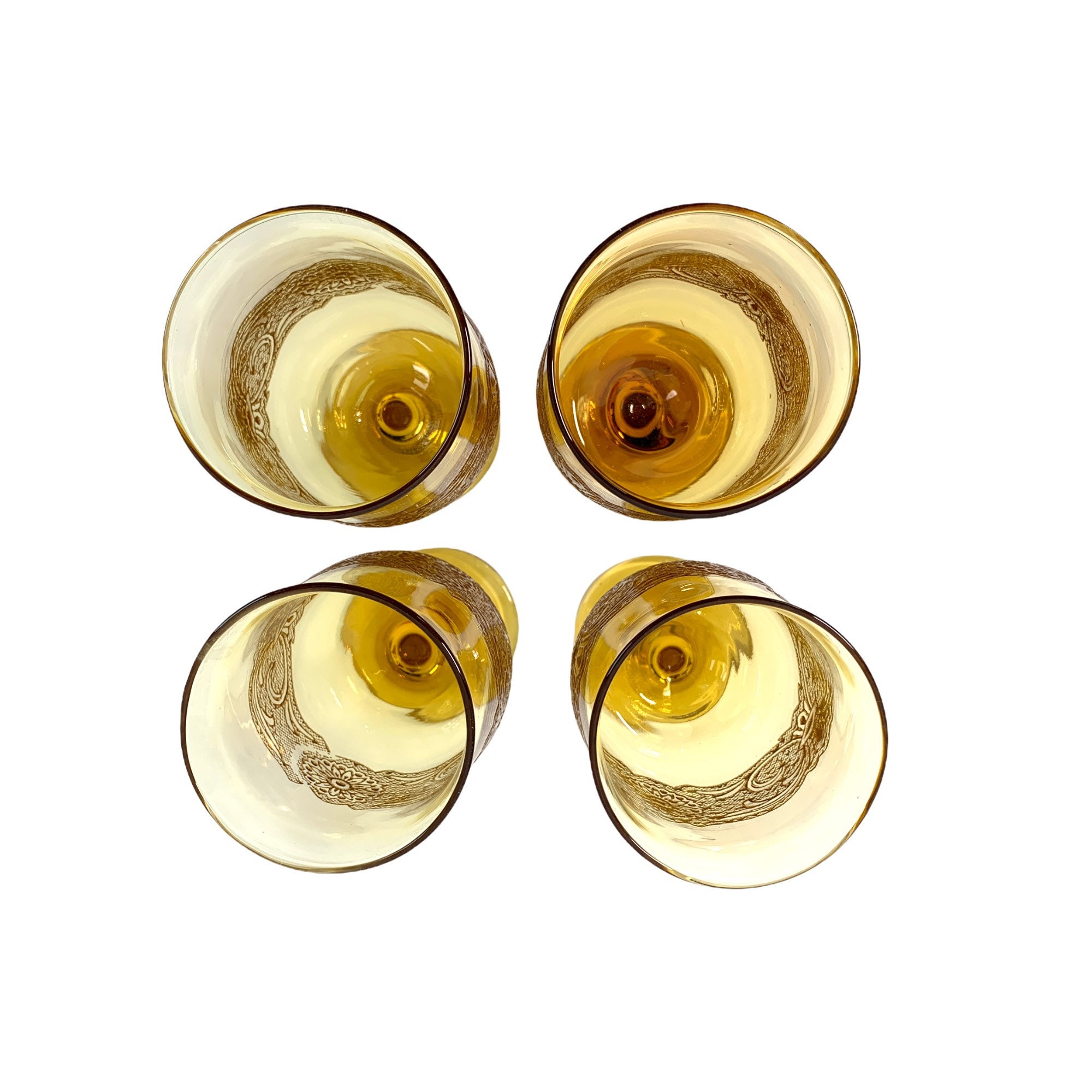 4 Vintage Libbey Americana Amber Glass Water Goblet Four Retro Large