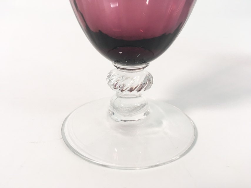 4 Vintage Purple Cordial Glasses Aurora Amethyst by Frye w/ Clear Stems