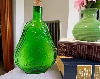 Vintage Clevinger Bros Reproduction Green Glass Arthur Singer Oriole Bottle - Reto Mid century Home Decor Small Blown Glass