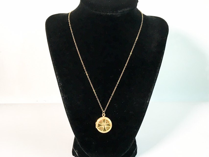 Vintage WEH Gold Filled Round Locket Necklace w/ Etched Flower Cross ...