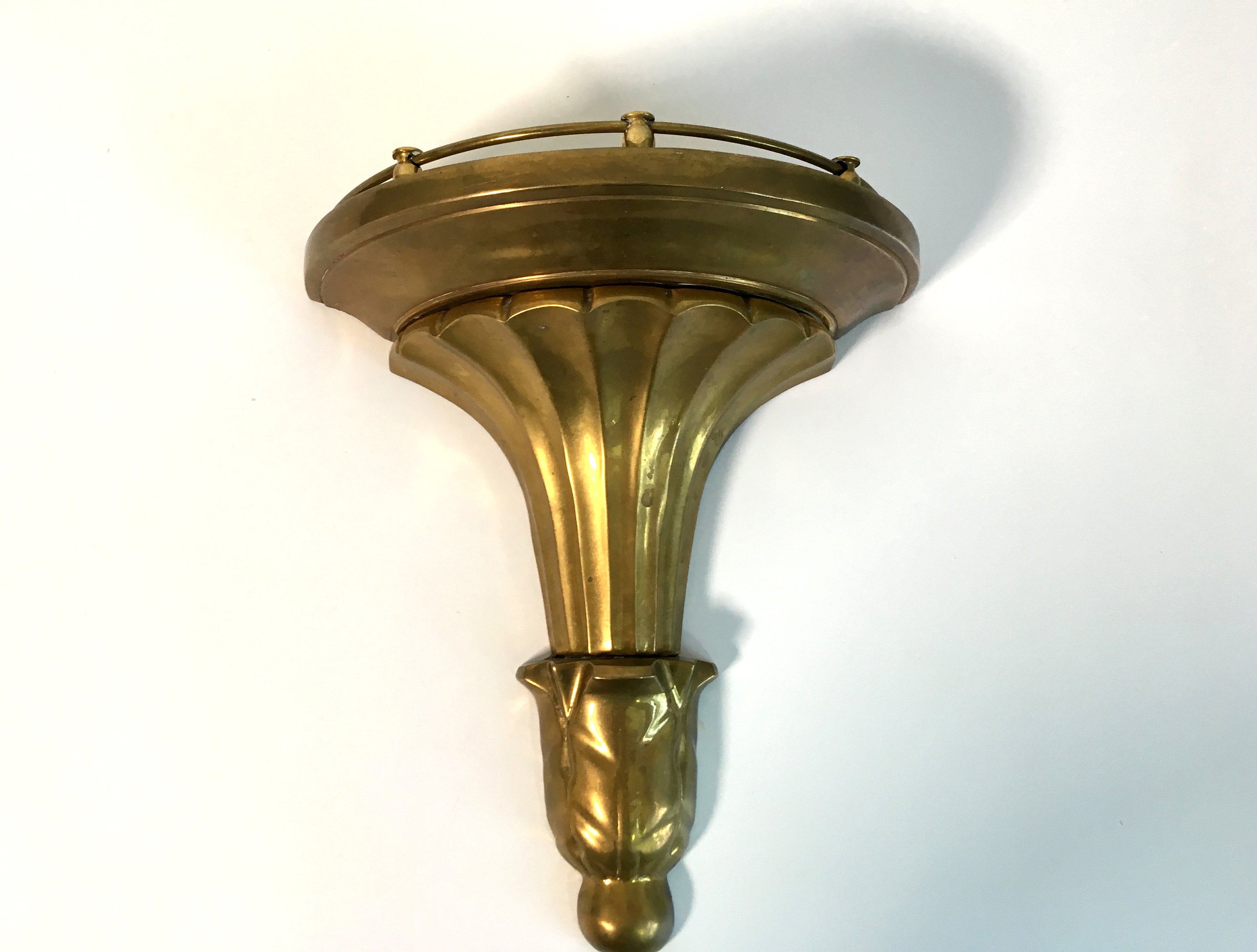 Vintage Brass Wall Shelf Ornate Large Hollywood Regency Shelf w/ Top