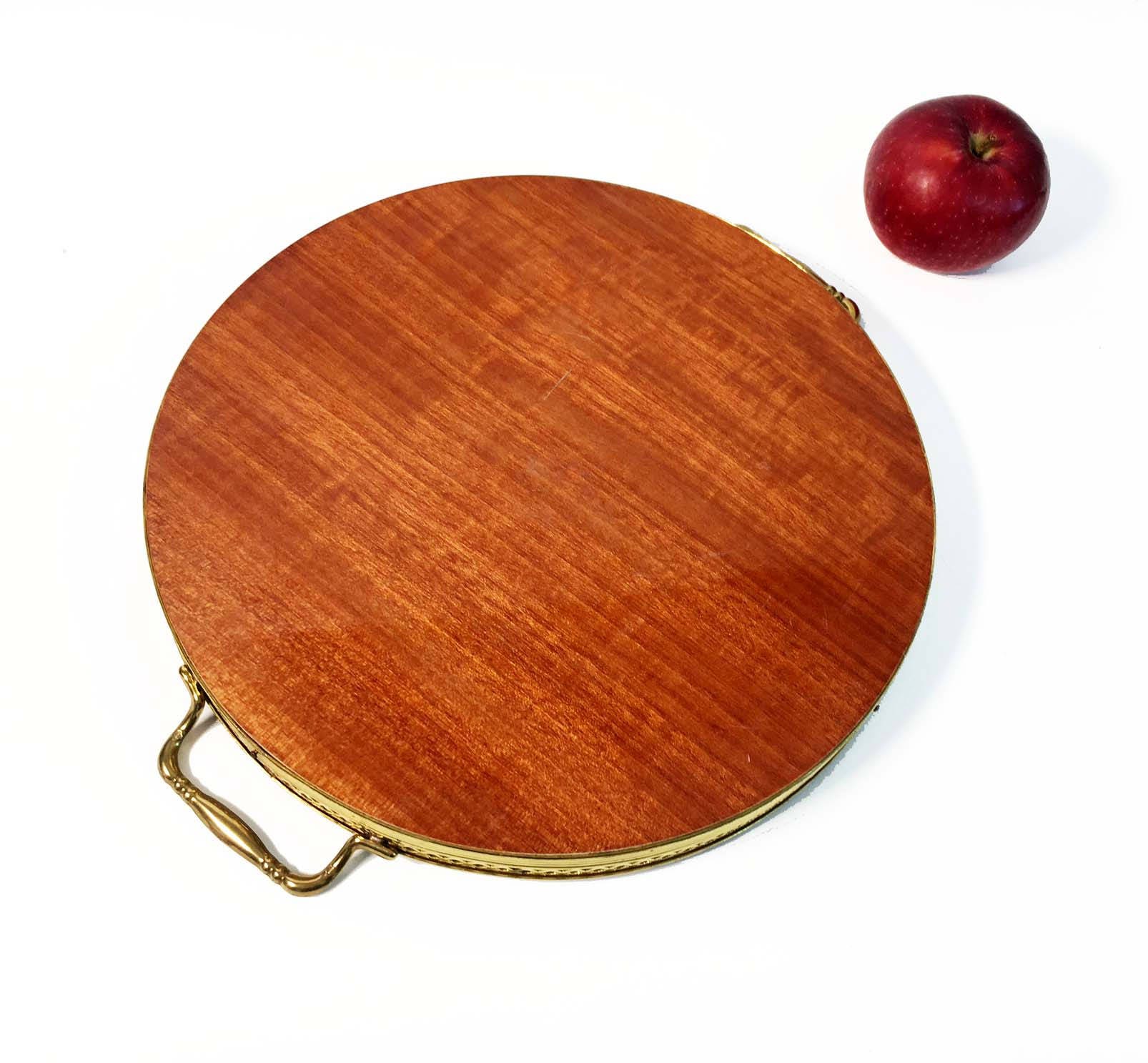 Vintage Wood Flower Floral Inlay Round Serving Tray Italy Inlaid Wood