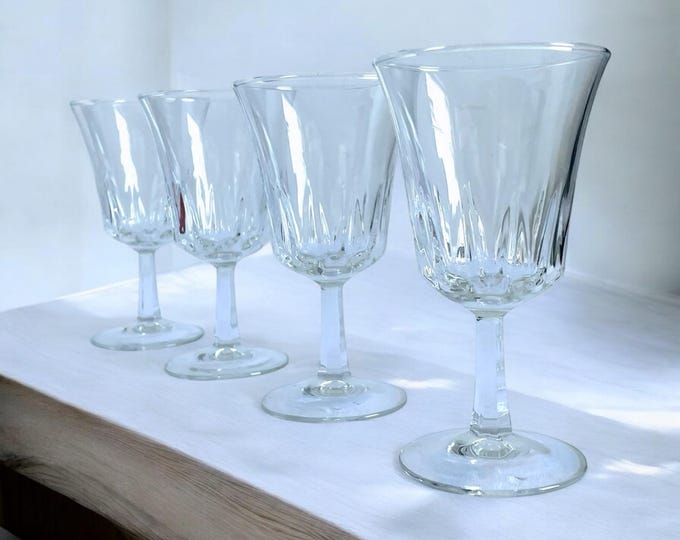 Vintage French Stemmed Crystal Wine Glasses (Set of 4) - France Signed - Cristal Clear Glass Entertaining Holiday Table Home Decor