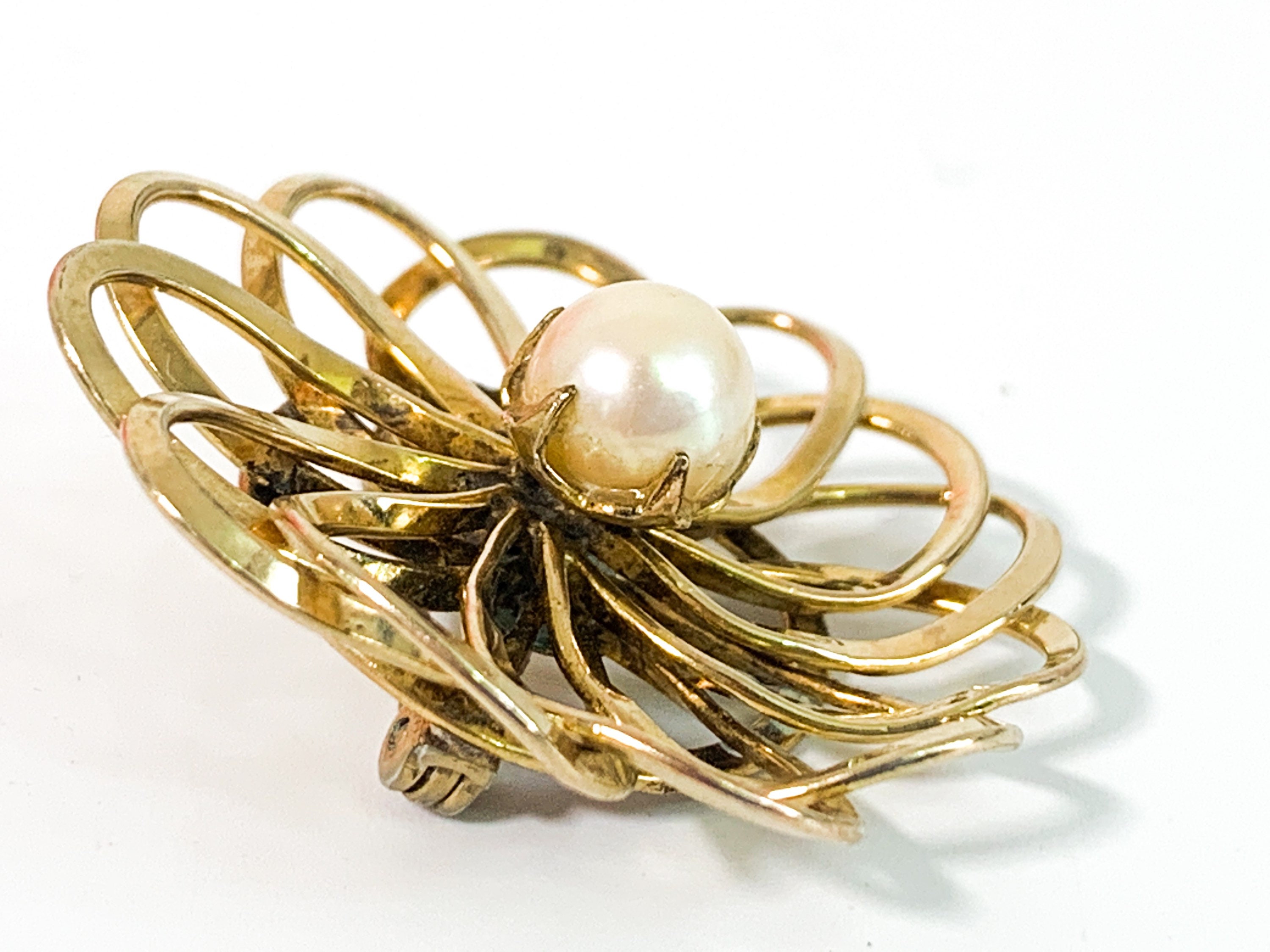 Vintage 12K Gold Filled & Genuine Pearl HG Brooch - Flower Shape Pin ...