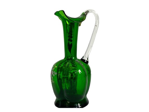 Vintage / Retro Elegant Bohemian Art Glass Pitcher - Emerald