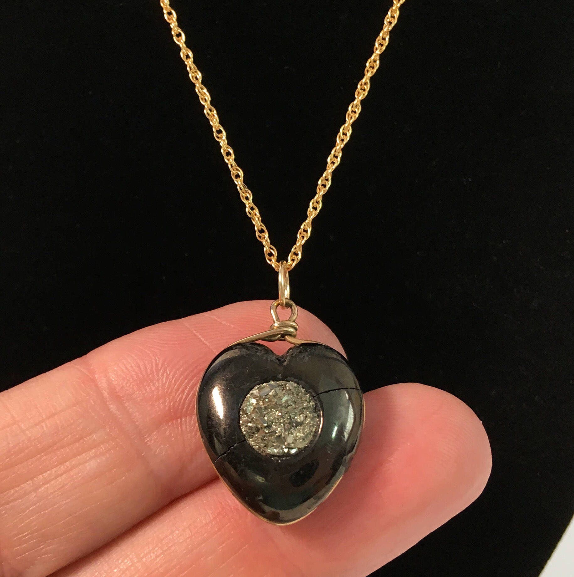 Antique Victorian Hematite Druzy Heart Mourning Pendant Rare Late