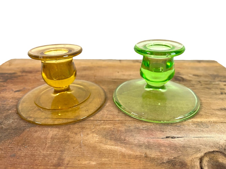 Vintage Glass Candleholders Mix 2nd Time Around Collection 6 Retro Colorful Home Decor Candlestick Holders Depression Era thru Mid Century image 2
