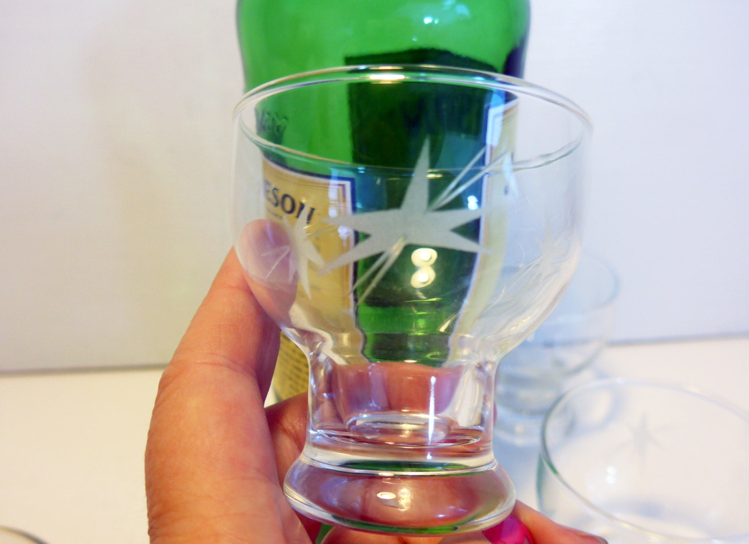 Set 4 Vintage Etched Rocks Glasses with Pedestal Shape - Retro Rocks ...