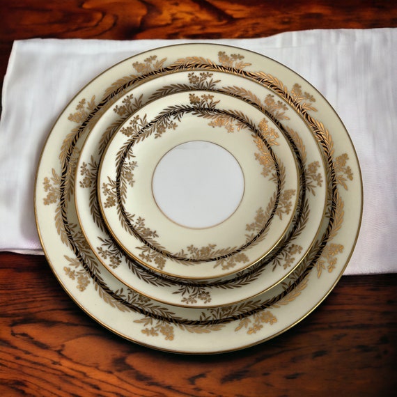 Vintage Noritake China 7-piece Set: Coupe Pattern, Black Band