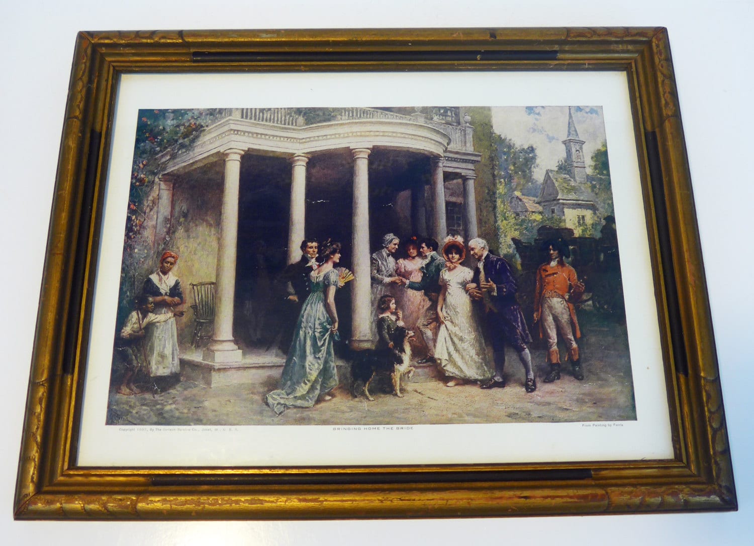 Antique / Vintage GerlachBarklow Print in Wood Frame 1907 Colonial