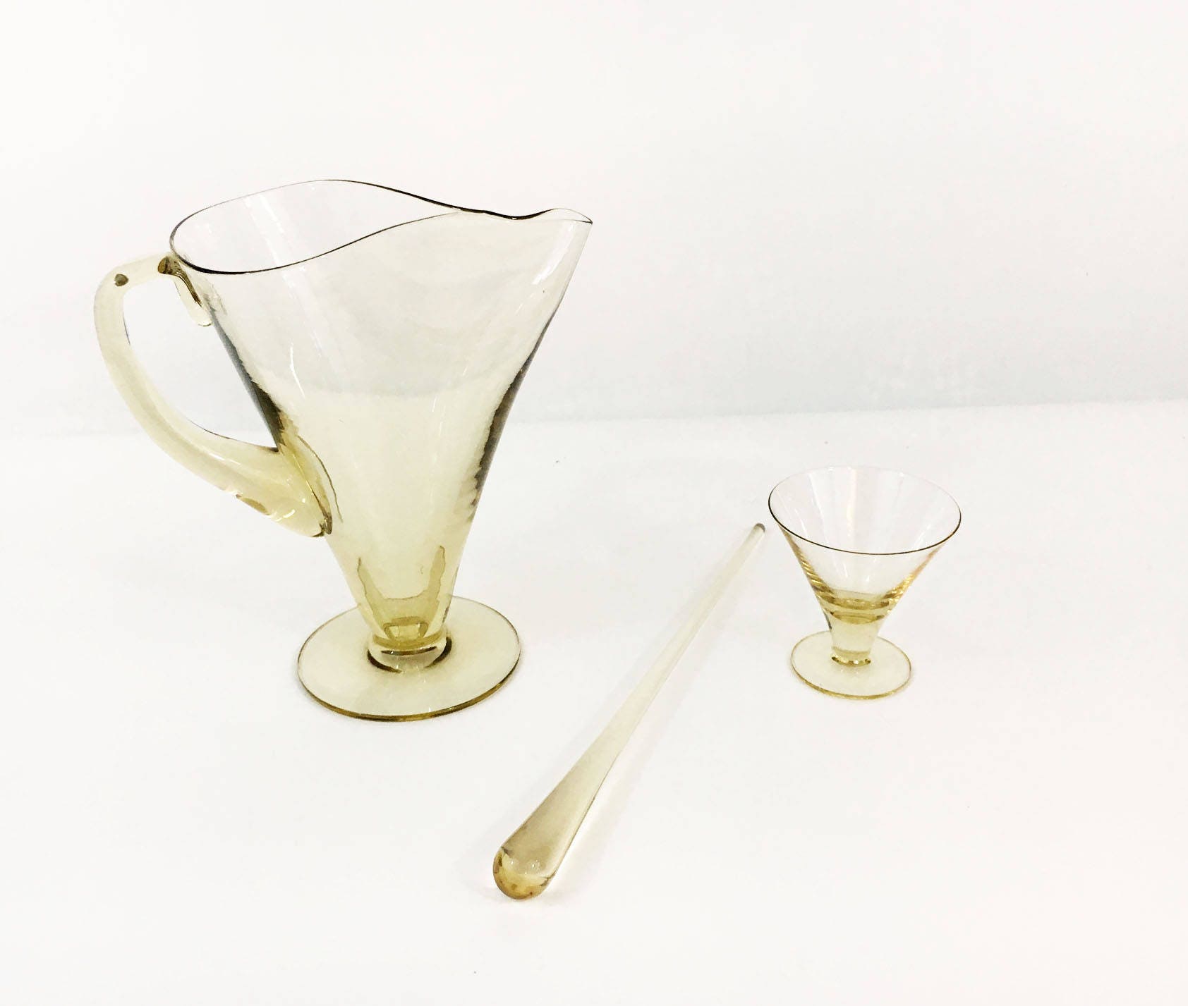 Vintage Martini Set Smoke Gray Glass Cocktail Pitcher with Matching